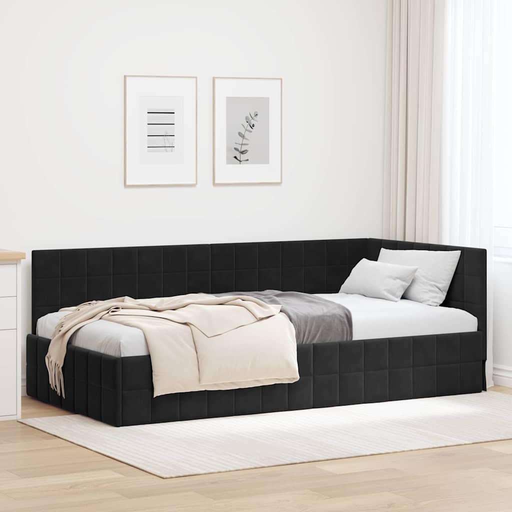Hörn Sängram med huvudgavel Svart 90 cm x 200 cm Sammet