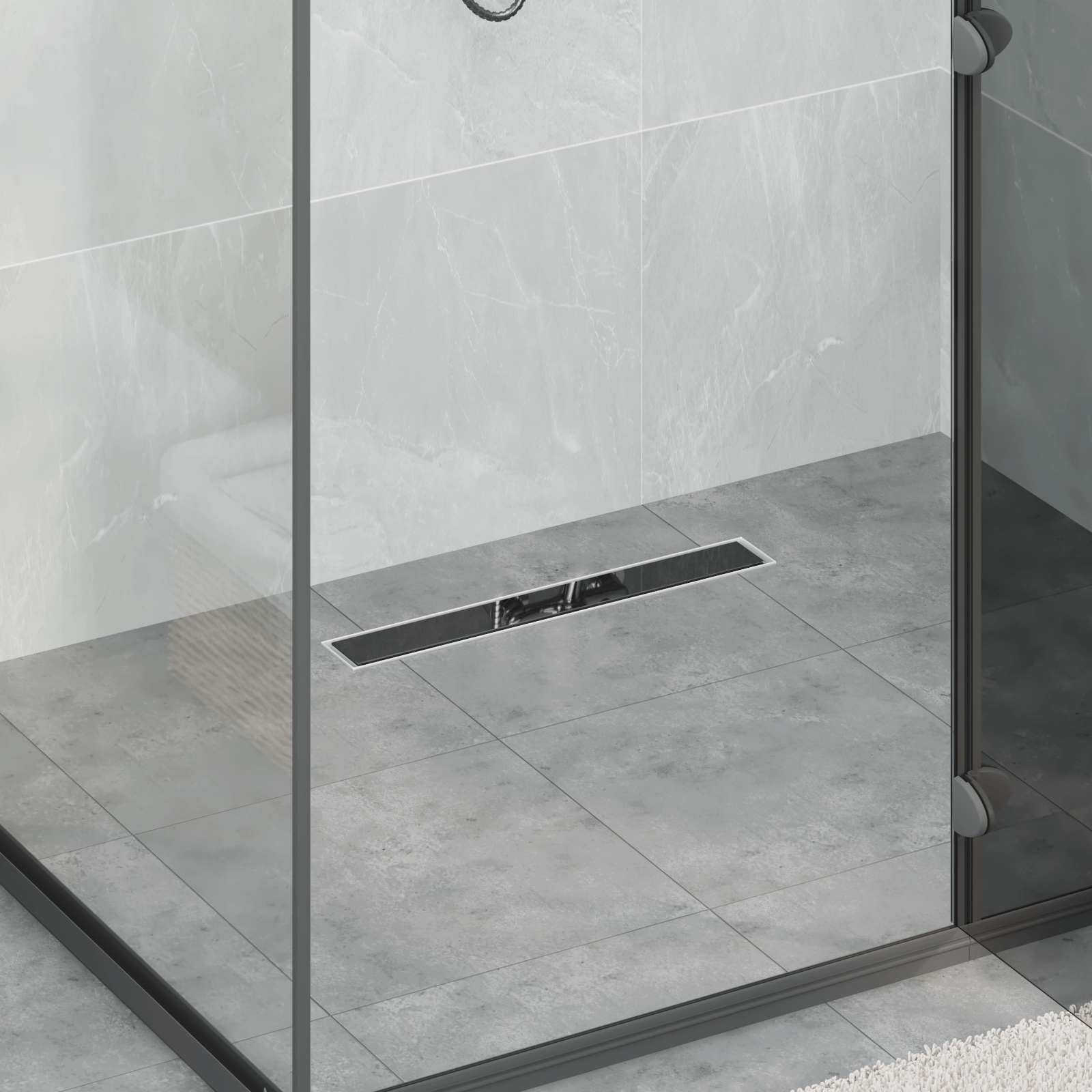 Duschavlopp med Glasöverdrag Svart 60 cm Rostfritt Stål 304