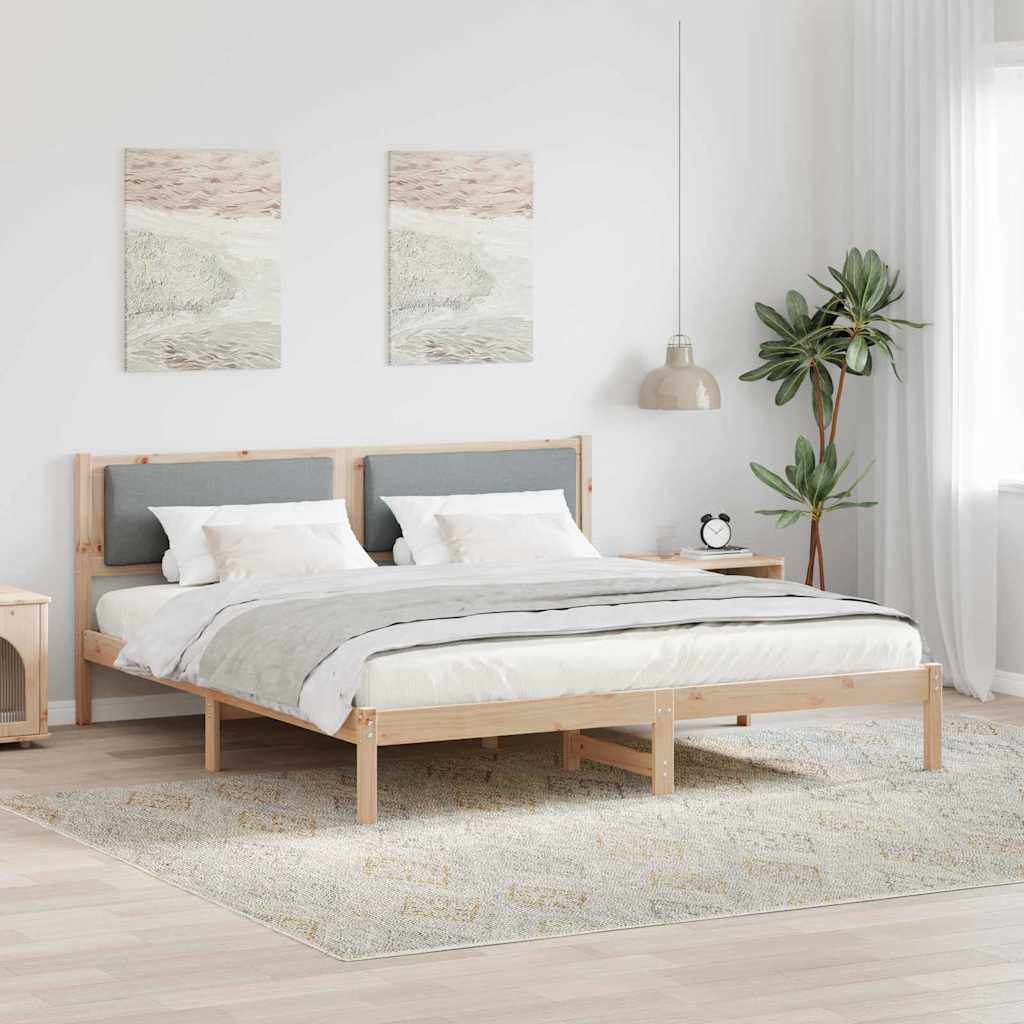 Sängram med huvudgavel Ljusgrå 200 x 200 cm Massiv furu