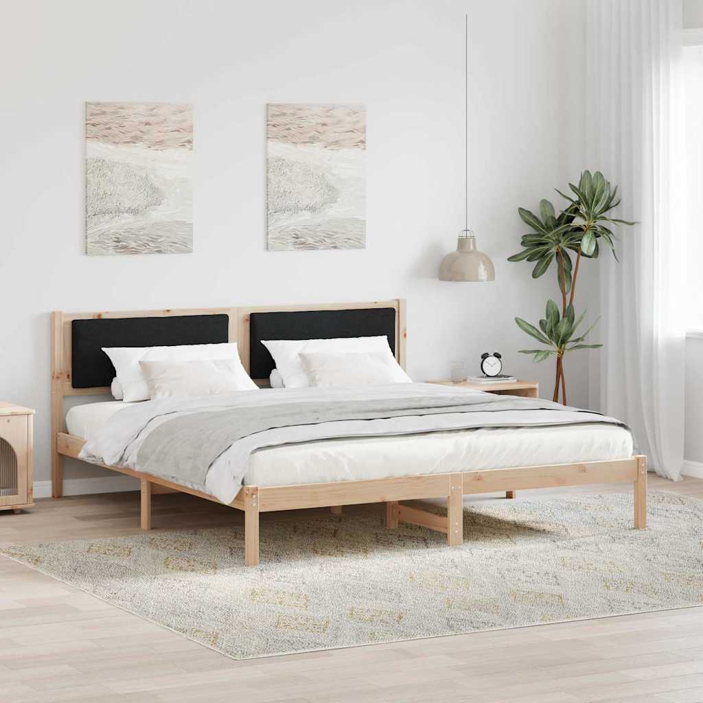 Sängram med huvudgavel Svart 200 x 200 cm Massiv furu
