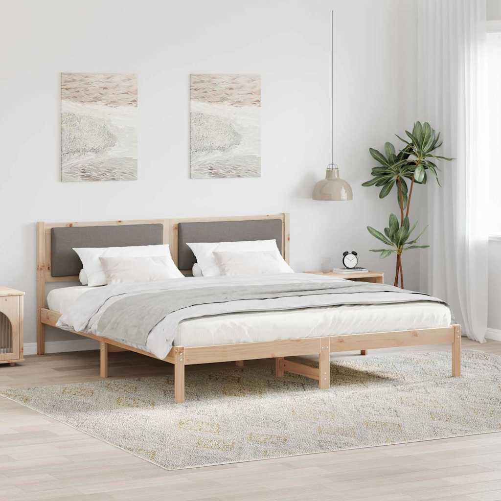 Sängram med huvudgavel Taupe 200 x 200 cm Massiv furu