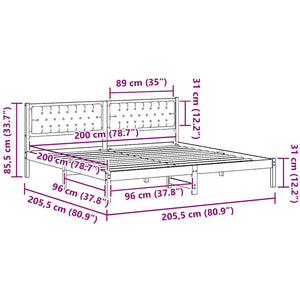 Sängram med huvudgavel Svart 200 x 200 cm Massiv furu