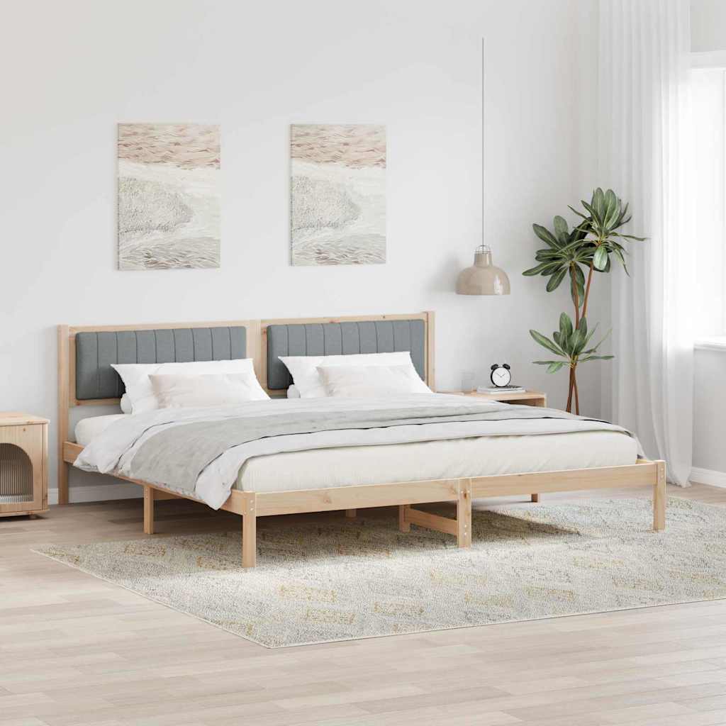 Sängram med huvudgavel Ljusgrå 200 x 200 cm Massiv furu