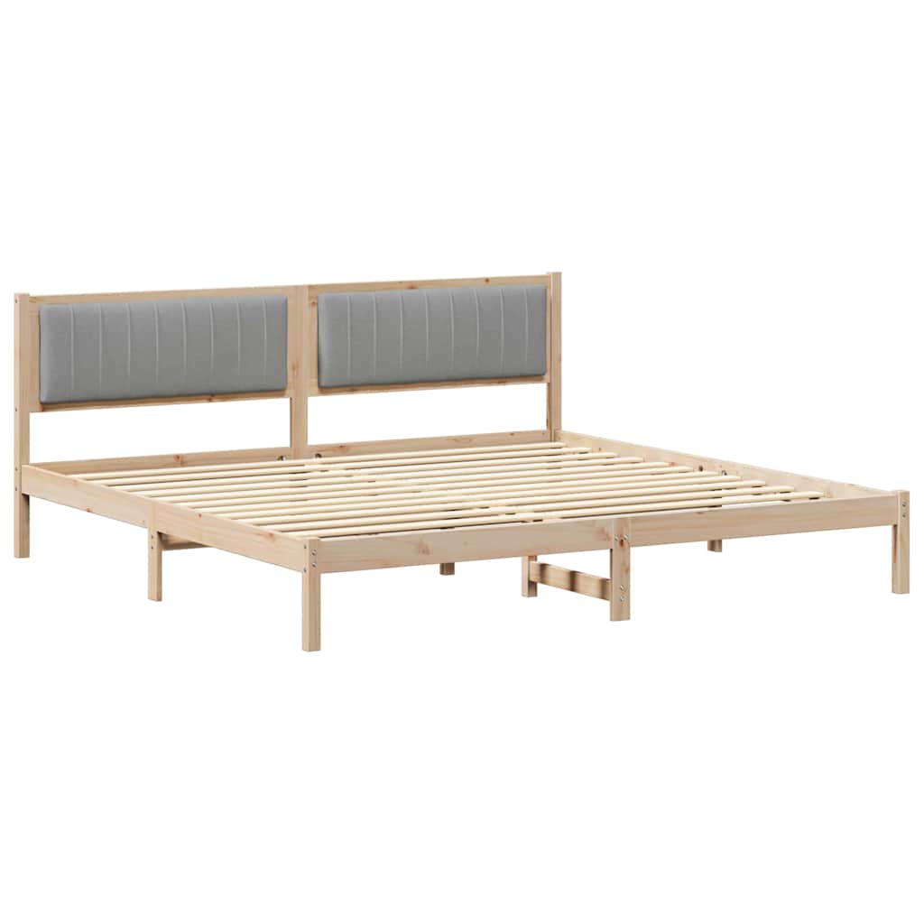Sängram med huvudgavel Ljusgrå 200 x 200 cm Massiv furu