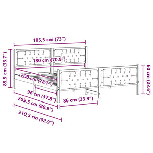 Sängram med huvudgavel Taupe 180 x 200 cm Massiv furu