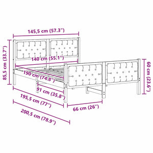 Sängram med huvudgavel Taupe 140 x 190 cm Massiv furu