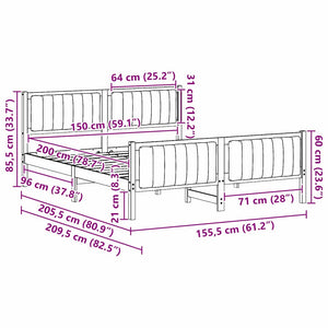 Sängram med huvudgavel Vit och ljusgrå 150 x 200 cm Massiv furu