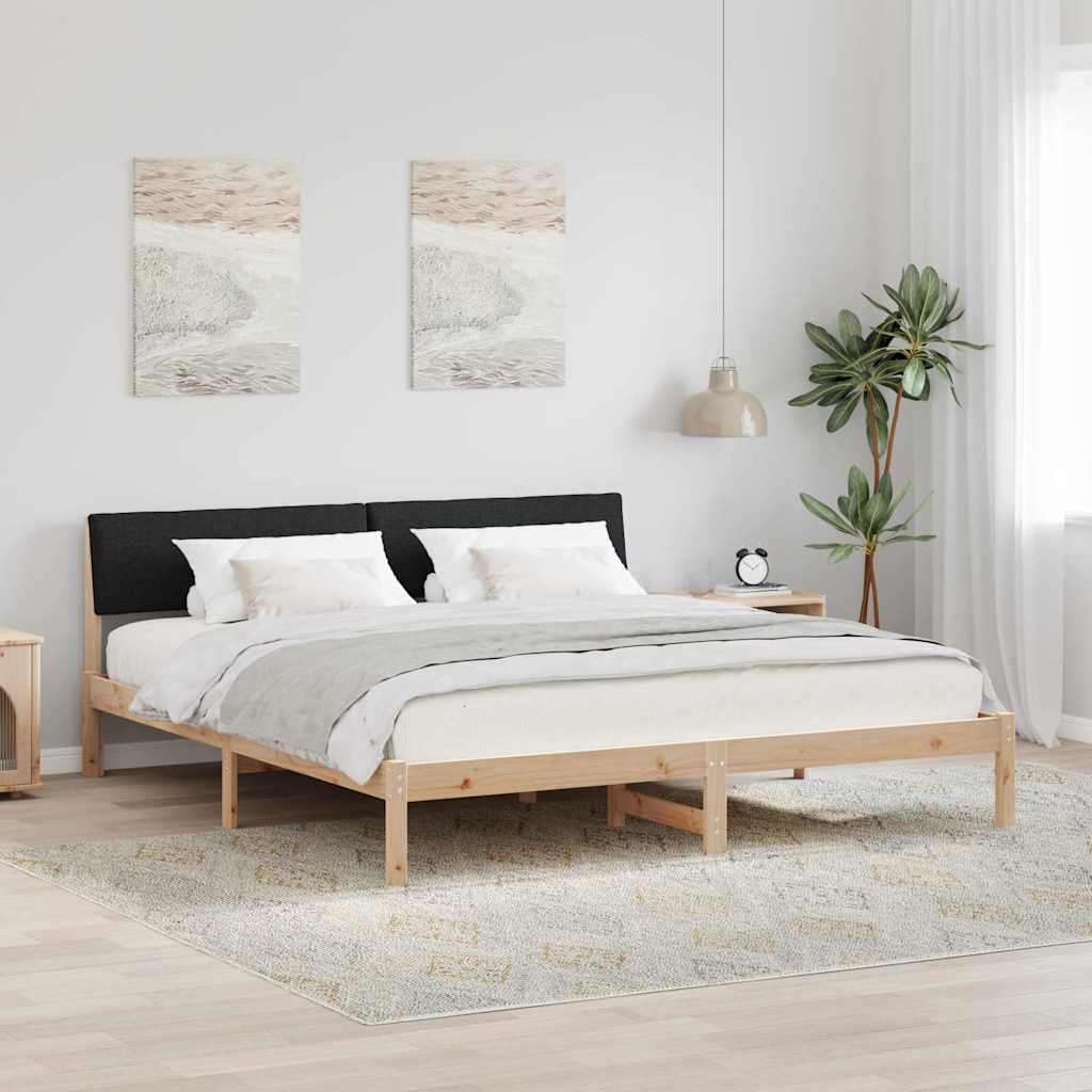 Sängram med huvudgavel Brun och svart 200 x 200 cm Massiv furu