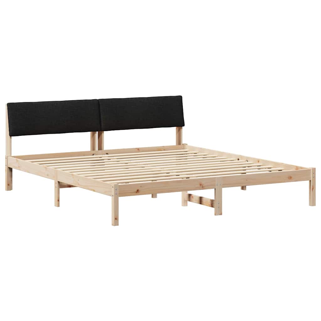 Sängram med huvudgavel Brun och svart 200 x 200 cm Massiv furu