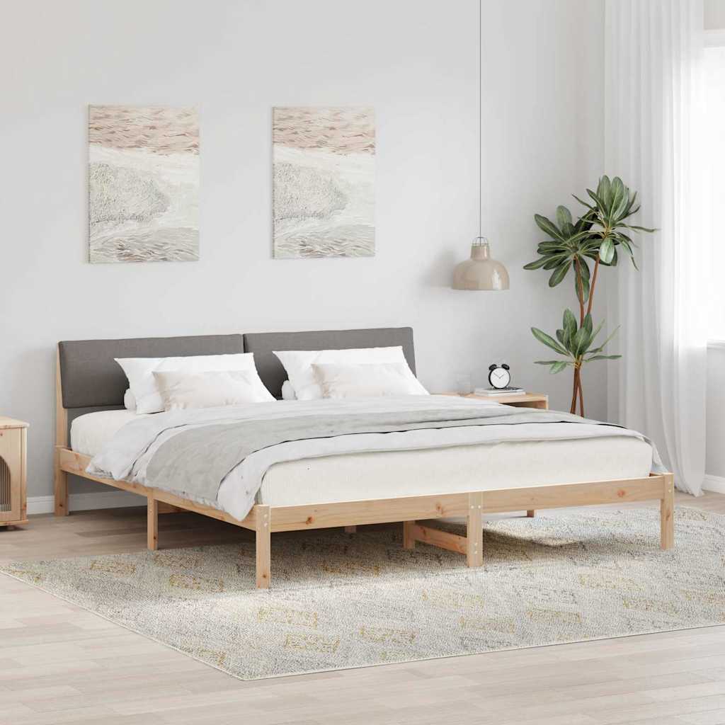 Sängram med huvudgavel Brun och taupe 200 x 200 cm Massiv furu