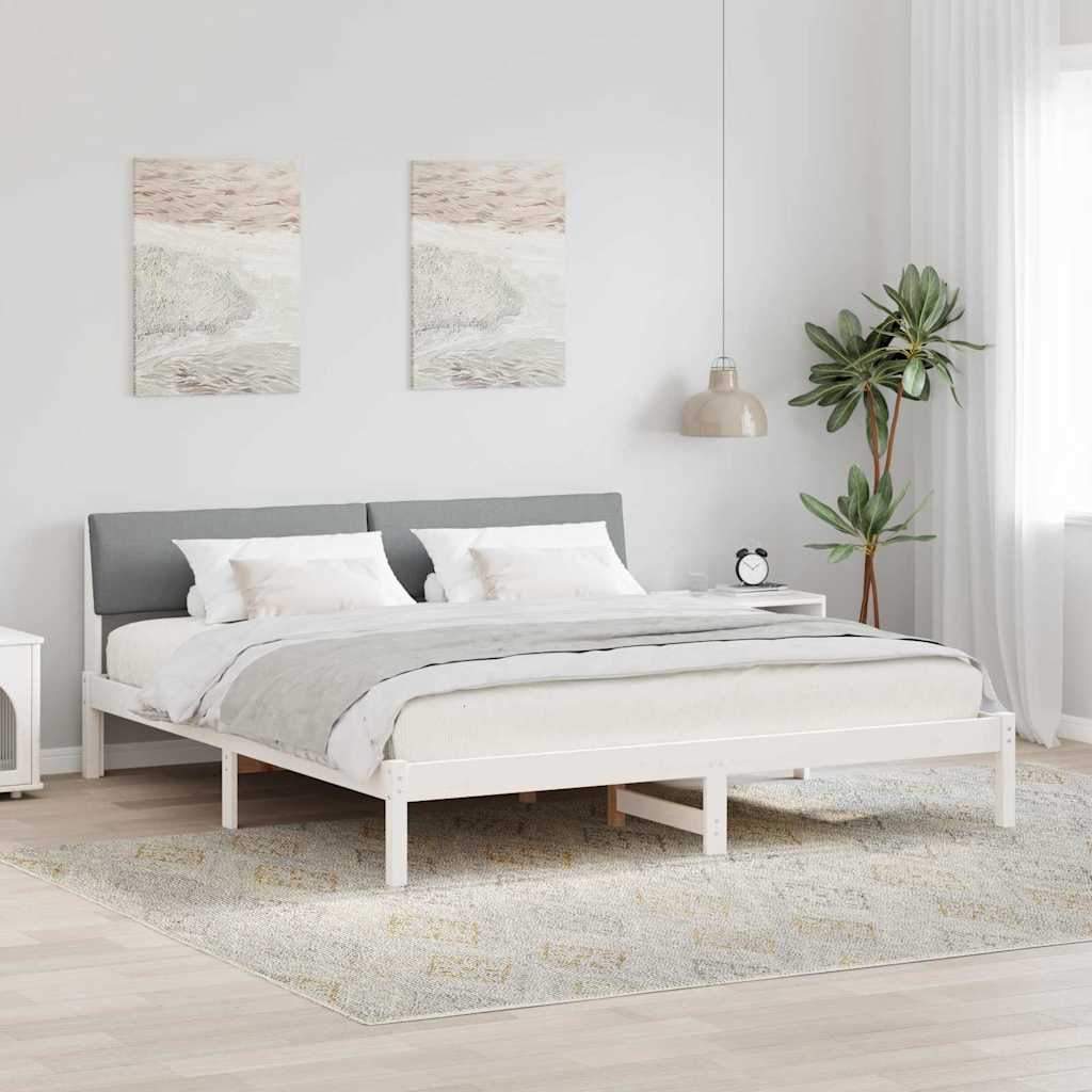 Sängram med huvudgavel Vit och ljusgrå 180 x 200 cm Massiv furu