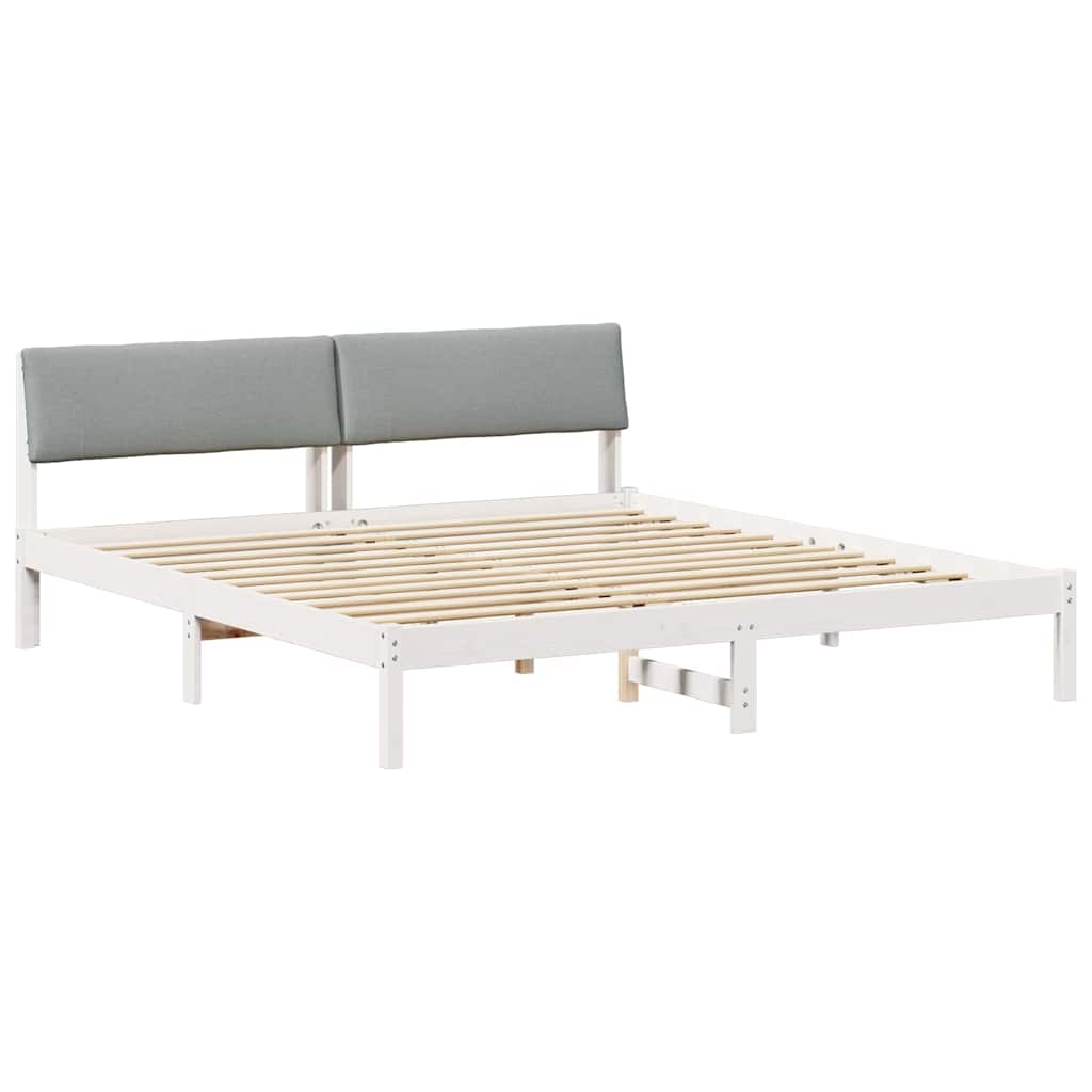 Sängram med huvudgavel Vit och ljusgrå 180 x 200 cm Massiv furu