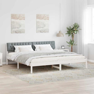 Sängram med huvudgavel Vit och ljusgrå 200 x 200 cm Massiv furu
