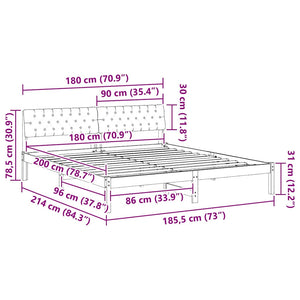 Sängram med huvudgavel Brun och svart 180 x 200 cm Massiv furu