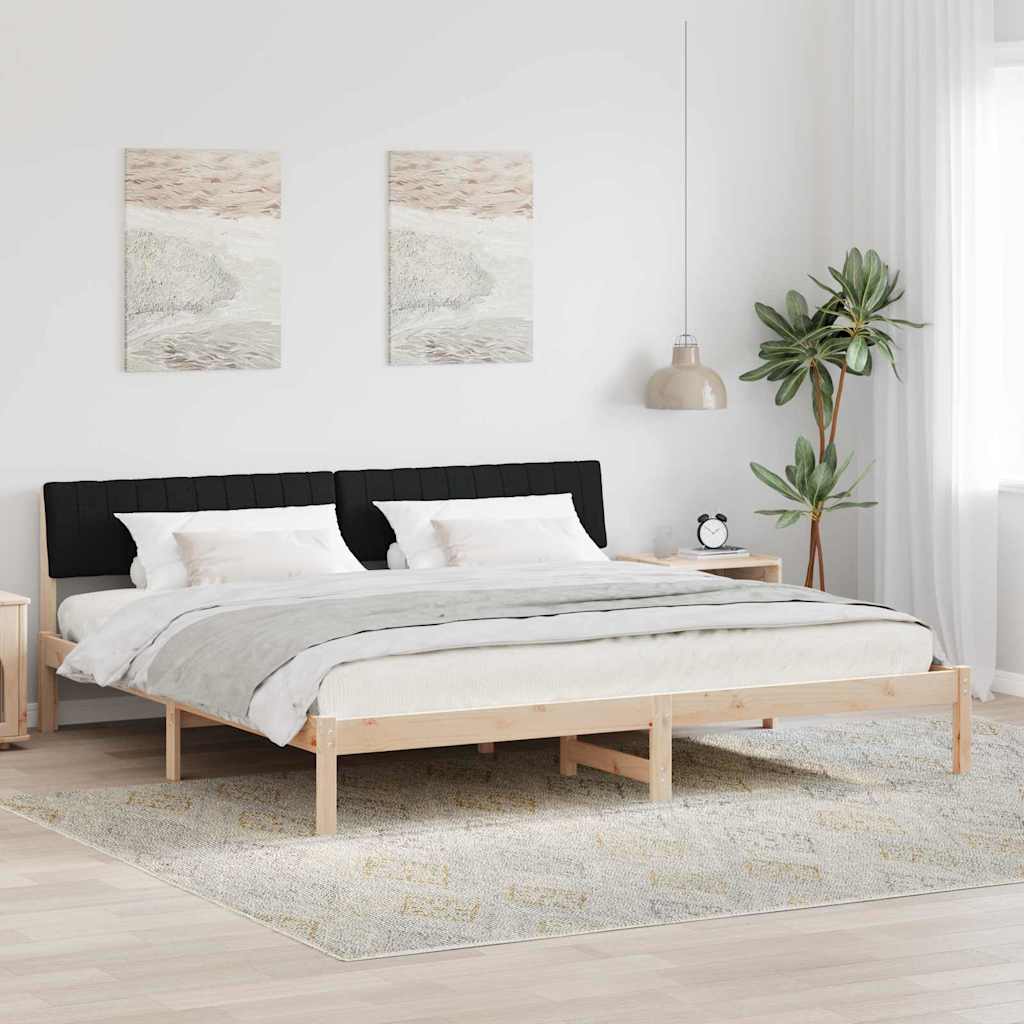 Sängram med huvudgavel Brun och svart 200 x 200 cm Massiv furu