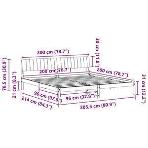 Sängram med huvudgavel Vit och ljusgrå 200 x 200 cm Massiv furu