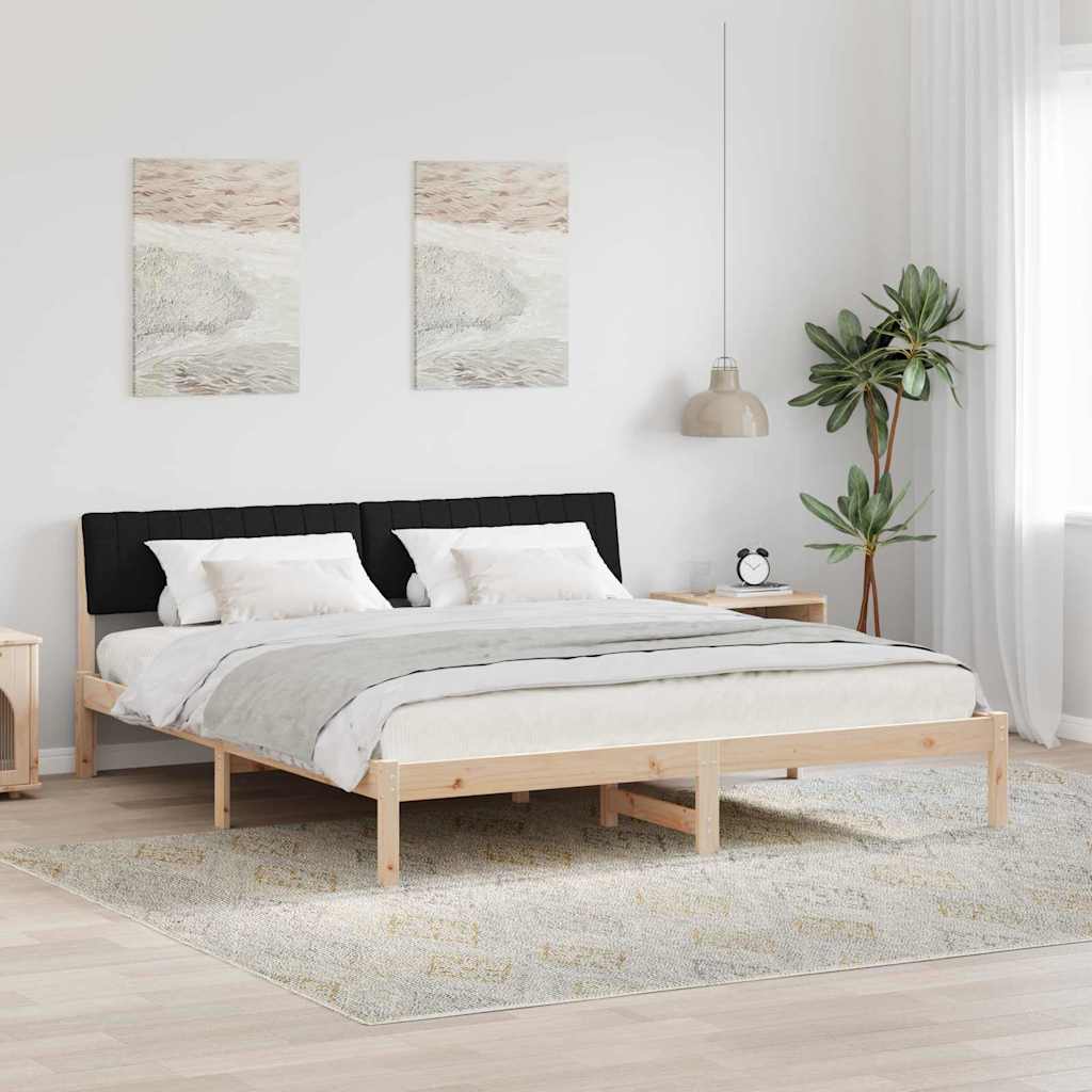 Sängram med huvudgavel Brun och svart 180 x 200 cm Massiv furu