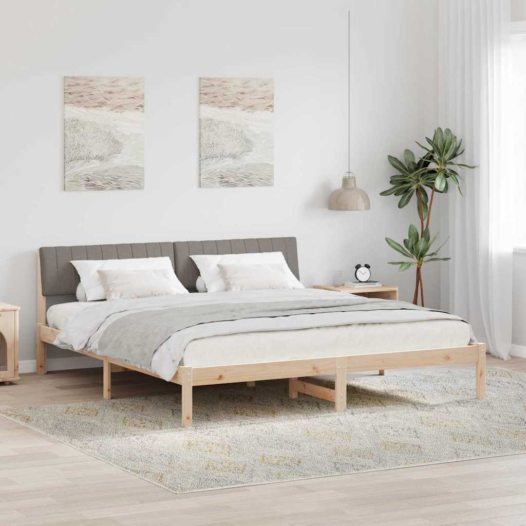 Sängram med huvudgavel Brun och taupe 180 x 200 cm Massiv furu