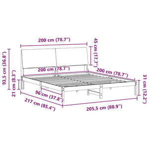Sängram med huvudgavel Brun och svart 200 x 200 cm Massiv furu