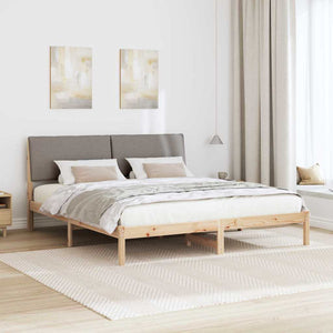 Sängram med huvudgavel Brun och taupe 200 x 200 cm Massiv furu