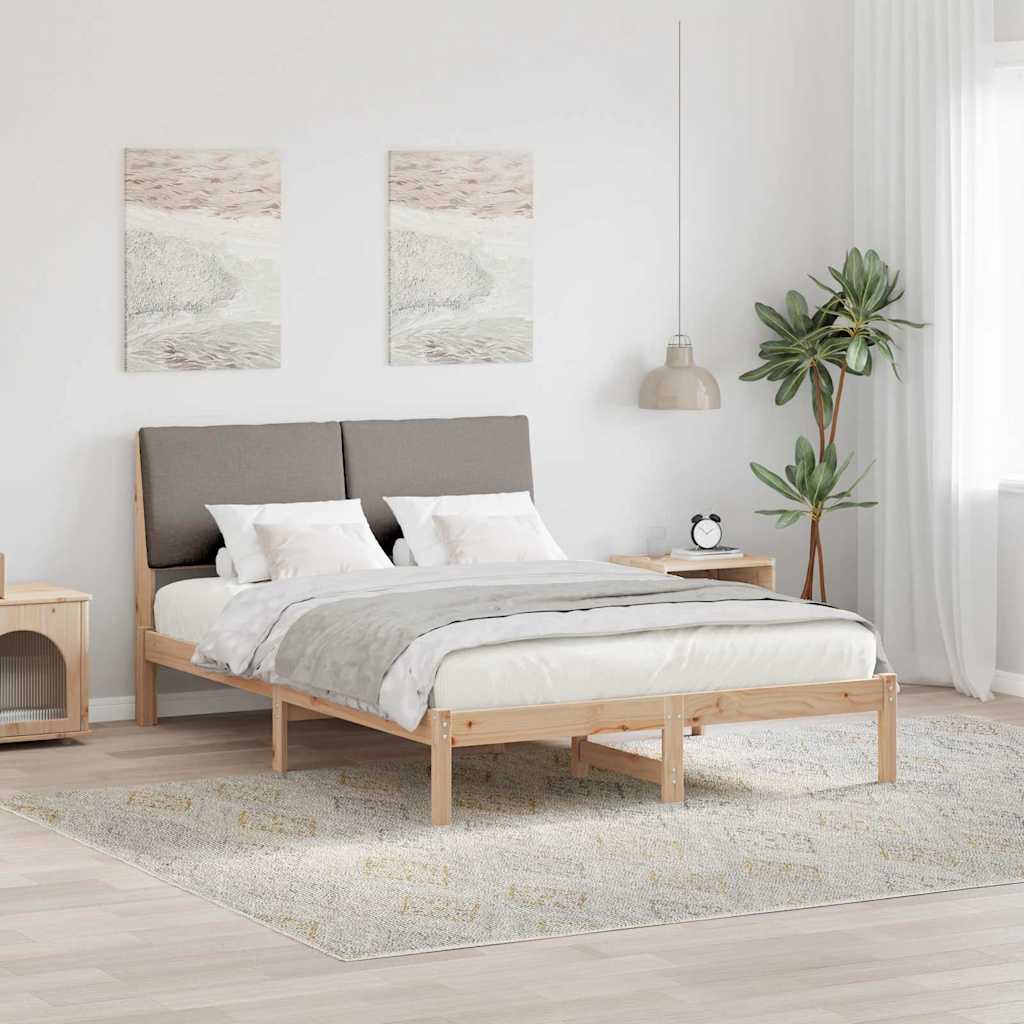 Sängram med huvudgavel Brun och taupe 150 x 200 cm Massiv furu