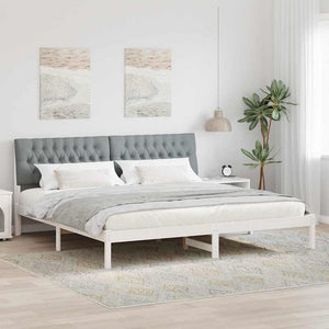 Sängram med Klädd Huvudgavel Vit 200 x 200 cm Massiv furu