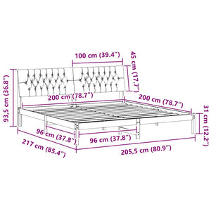 Sängram med Klädd Huvudgavel Vit 200 x 200 cm Massiv furu