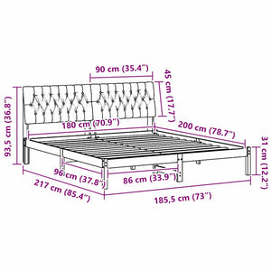 Sängram med Klädd Huvudgavel Vit 180 x 200 cm Massiv furu