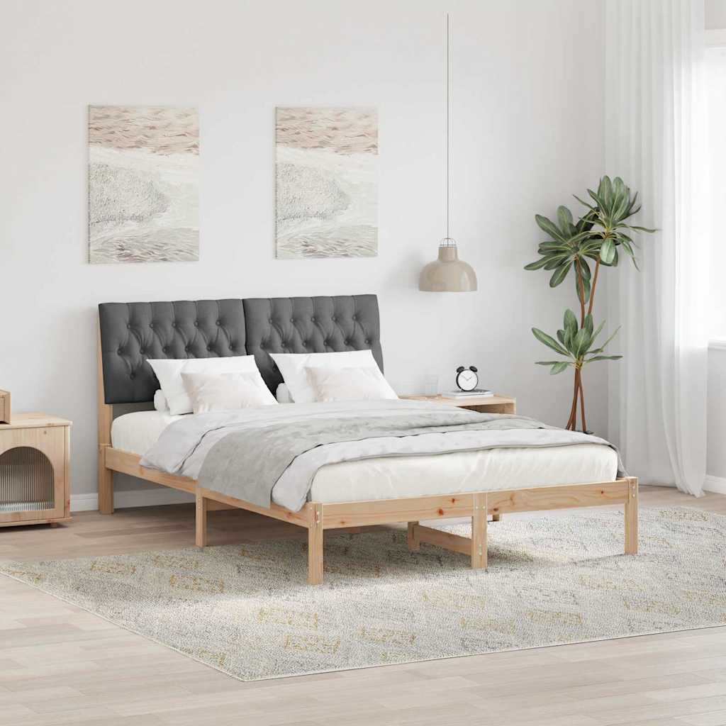 Sängram med Klädd Huvudgavel Brun 160 x 200 cm Massiv furu