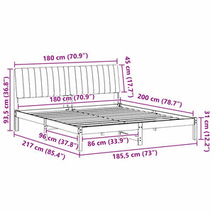 Sängram med huvudgavel Brun 180 x 200 cm Massiv furu