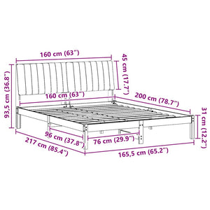 Sängram med huvudgavel Vit 160 x 200 cm Massiv furu