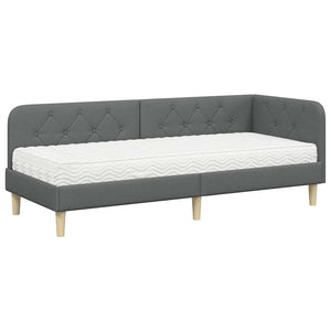 Hörn Sängram med madrass med huvudgavel Mörkgrå 80 x 200 cm tyg