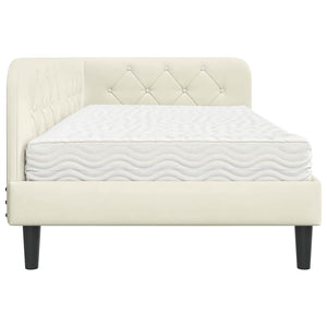 Hörn Sängram med madrass med huvudgavel Kräm 90 x 200 cm Sammet