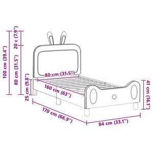 Barnsängram med sänggavel med huvudgavel Rosa 80 x 160 cm PU