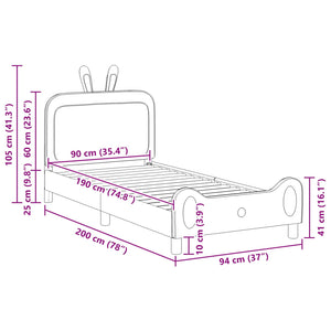 Barnsängram med sänggavel med huvudgavel Blå 90 x 190 cm PU