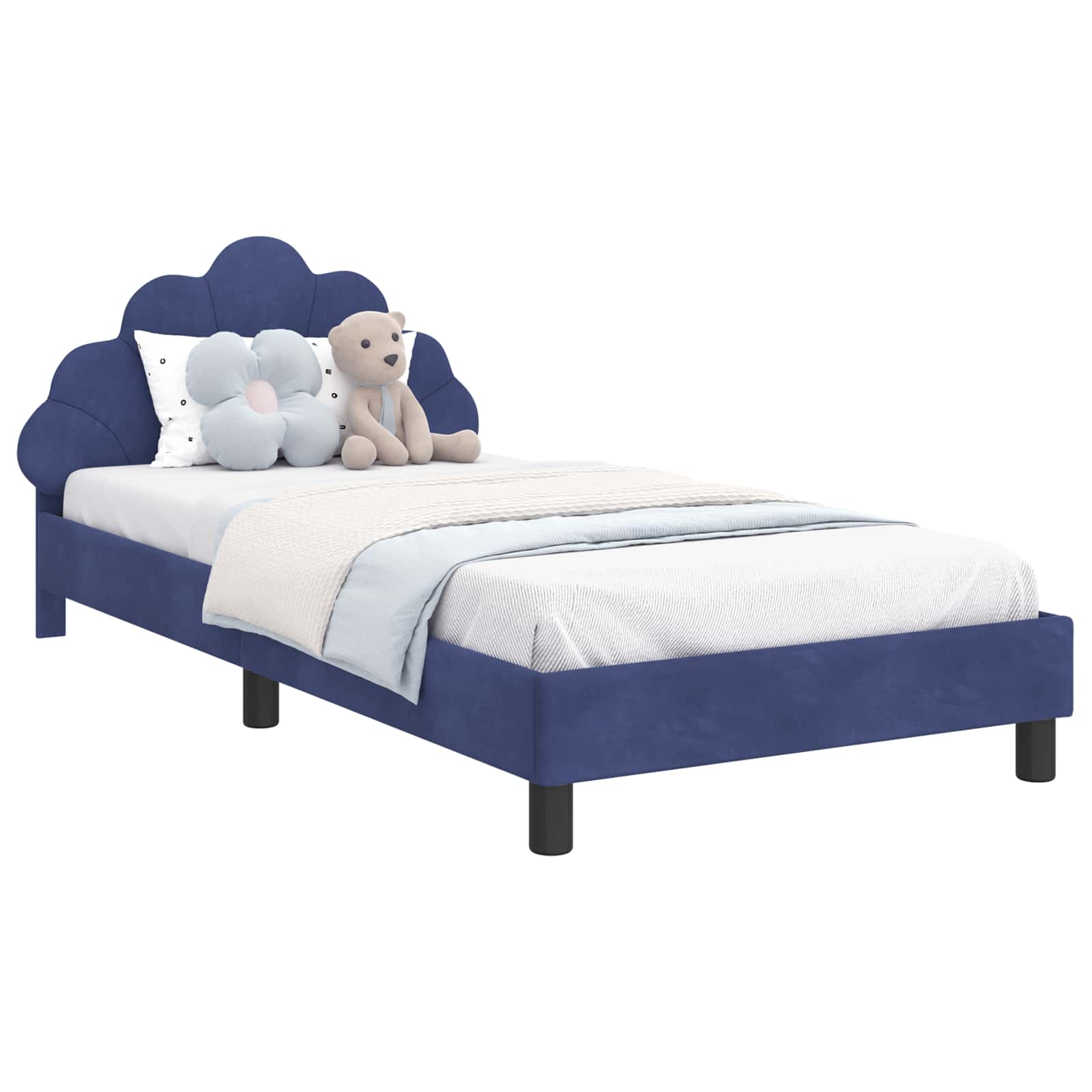 Barnsängram med sänggavel Polisblå 90 x 190 cm Sammet