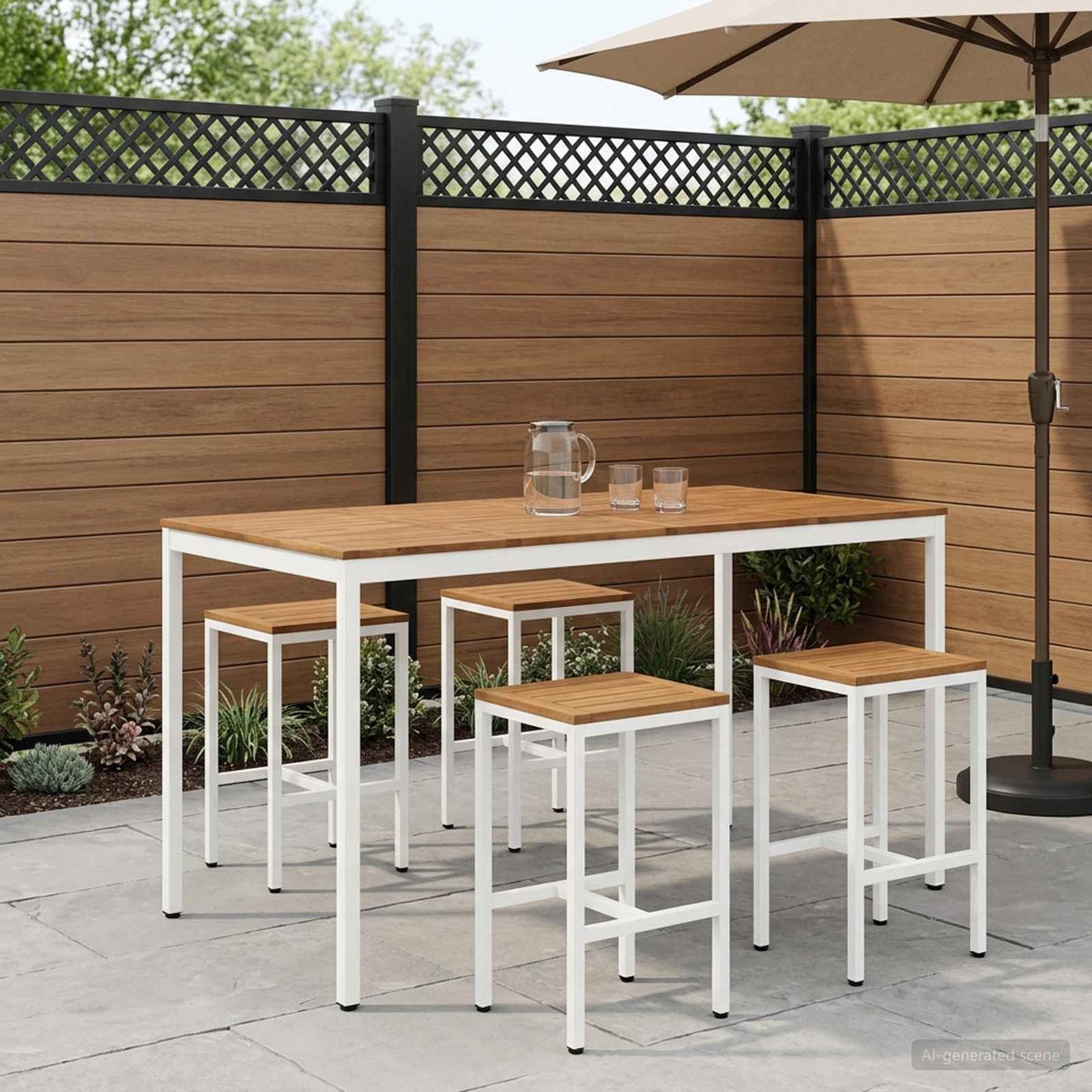 Trädgård Bar Bord Naturlig och vit 196 x 100,5 x 105 cm