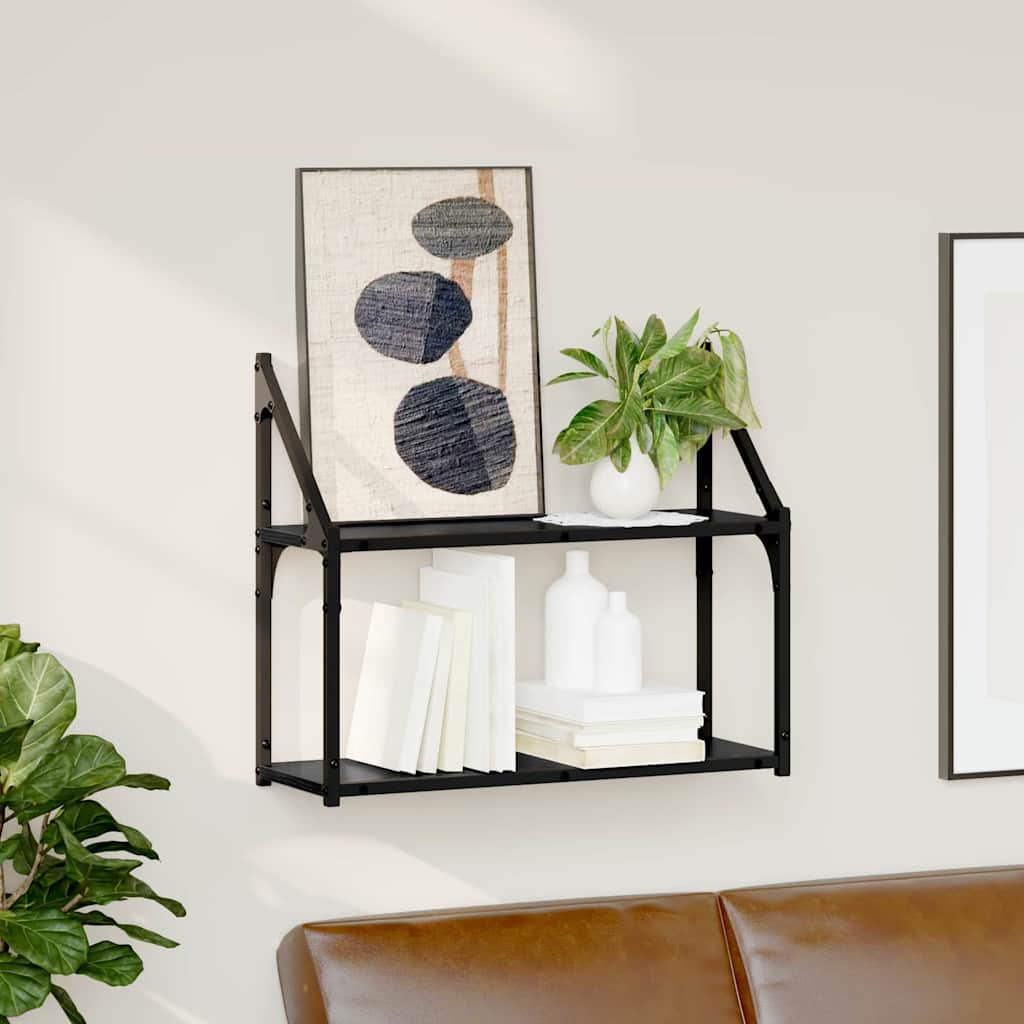 Vägg hylla Väggmonterat Svart ek 60 x 21 x 51 cm