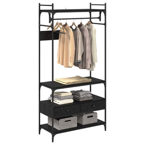 Garderob med låda Svart ek 89 x 39 x 184.5 cm Konstruerat trä