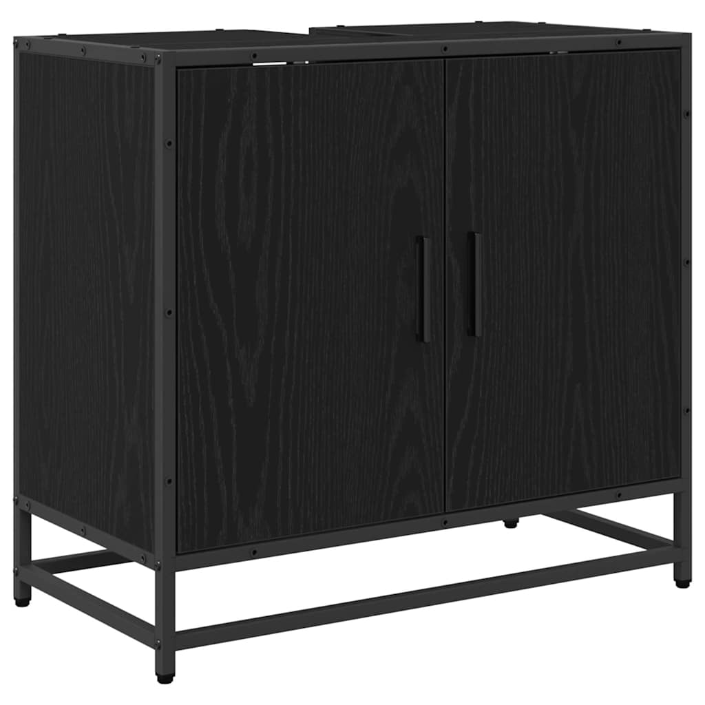 Badrumsskåp med handfat Svart Ek 65 x 33 x 60 cm