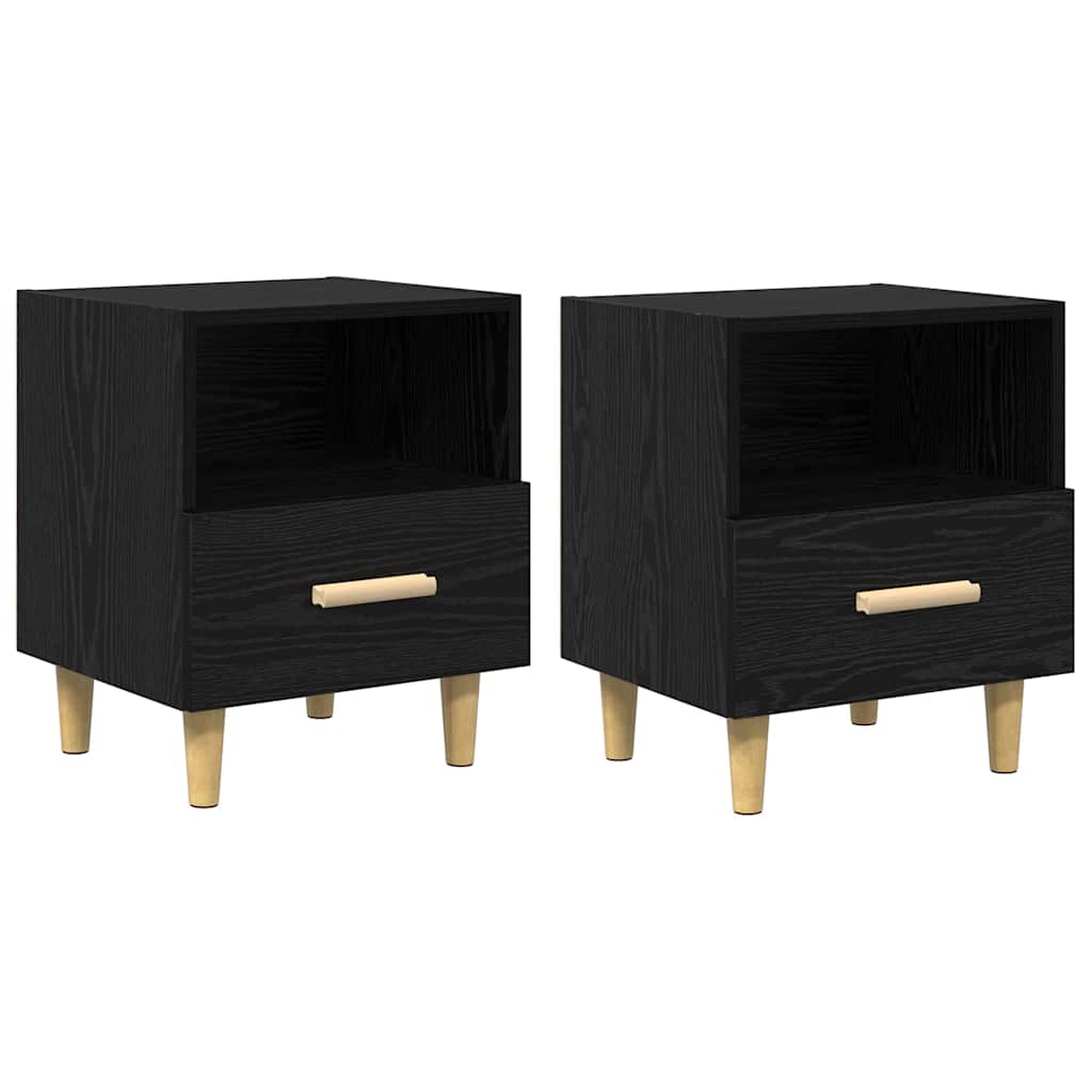 Nattduksbord 2 pcs Svart Ek 40 x 35 x 47 cm Konstruerat trä