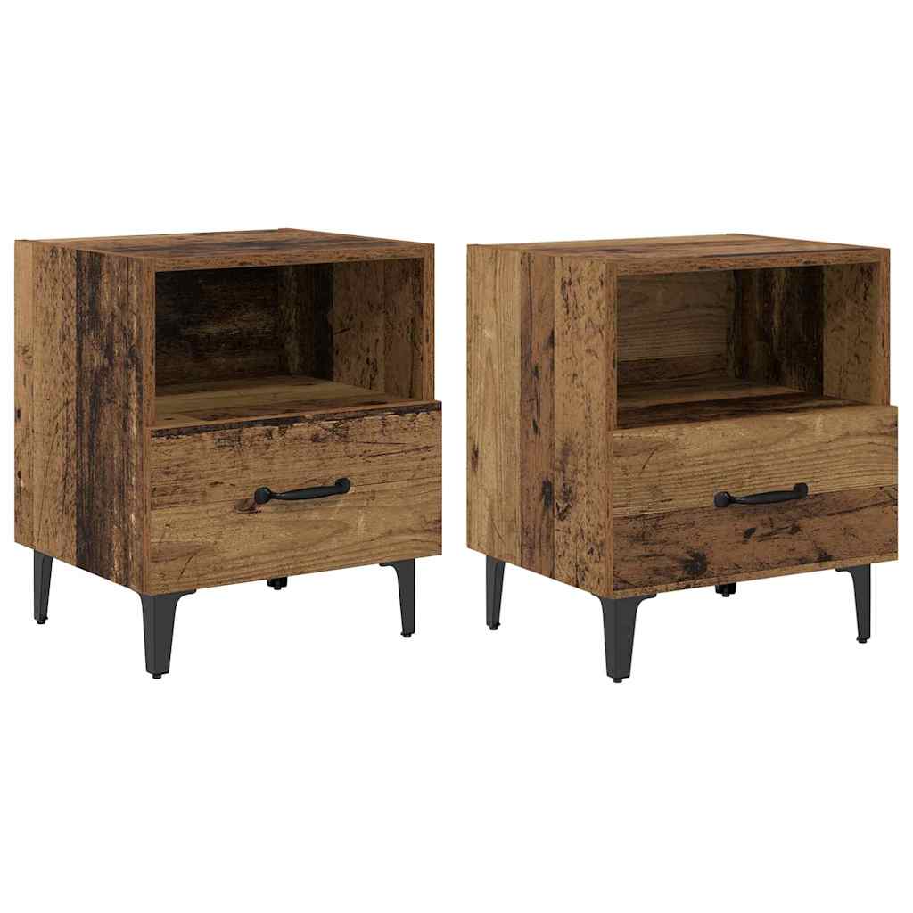Nattduksbord med låda 2 pcs Gammalt trä 40 x 35 x 47.5 cm