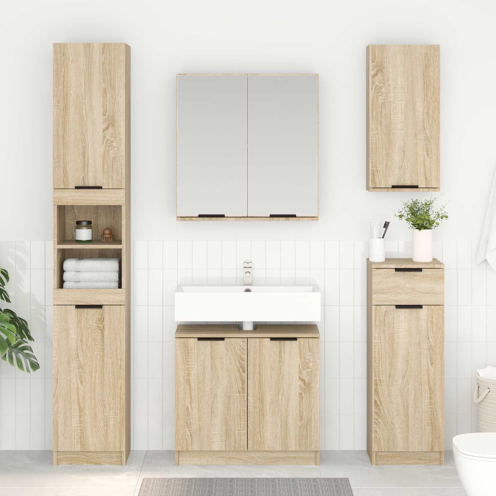 Badrumsskåp Sonoma-ek 64,5 x 33,5 x 59 cm Konstruerat trä