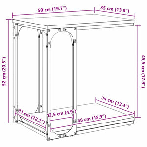 Sidobord med hylla Svart Ek 50 x 35 x 52 cm Konstruerat trä
