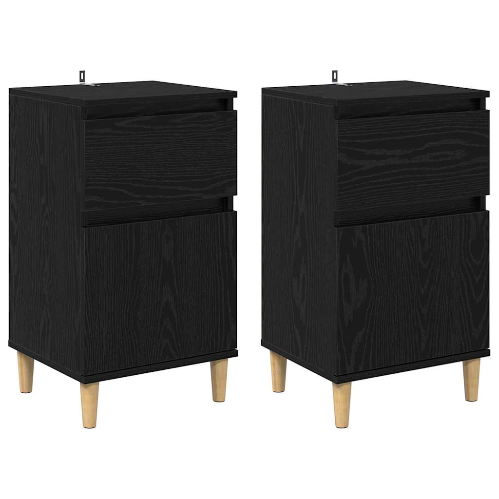 Nattduksbord 2 pcs Svart Ek 40 x 35 x 70 cm Konstruerat trä