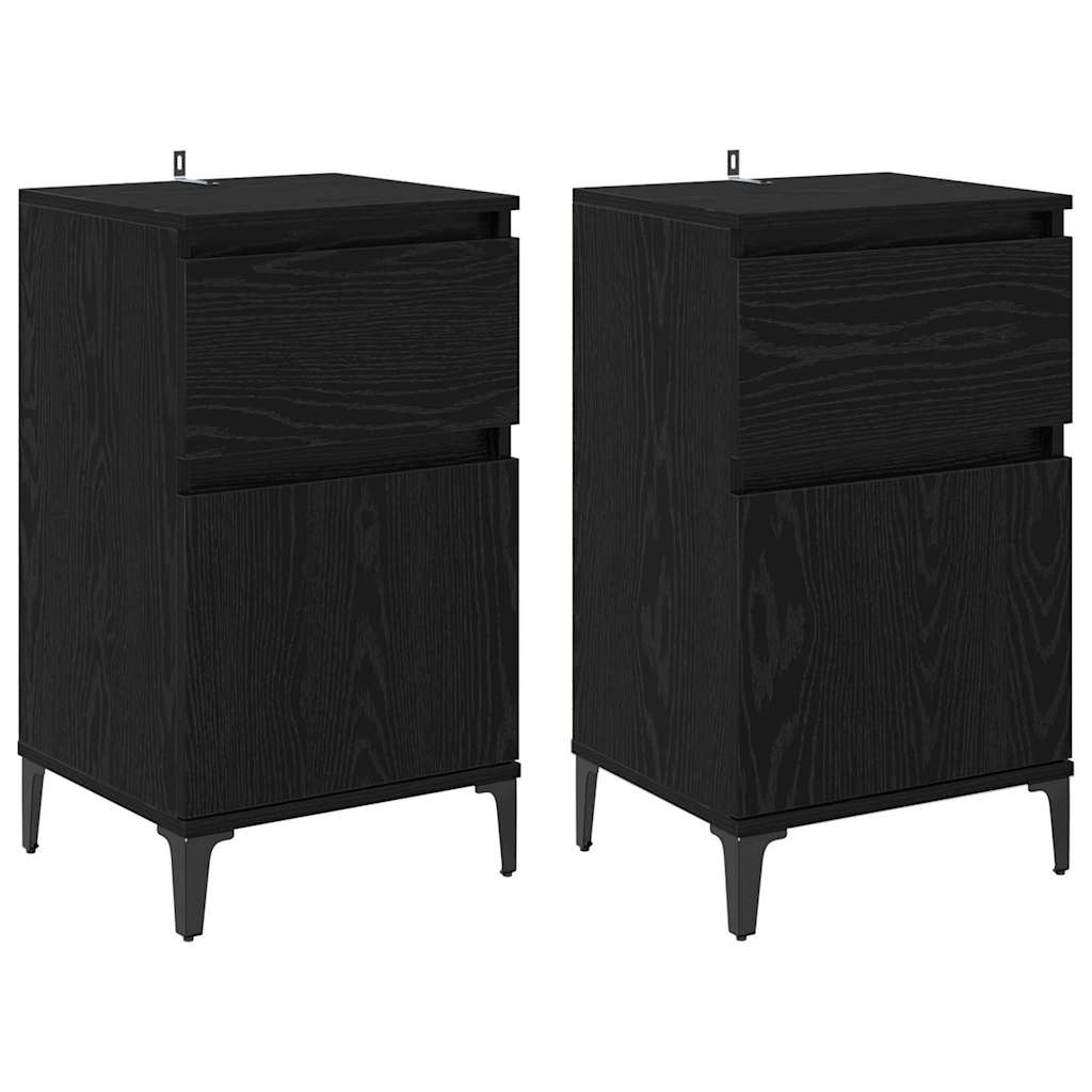 Nattduksbord 2 pcs Svart Ek 40 x 35 x 70 cm Konstruerat trä