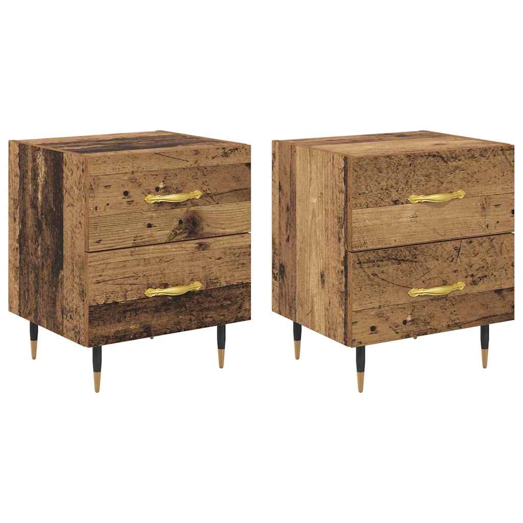 Nattduksbord med låda 2 pcs Gammalt trä 40 x 35 x 47,5 cm