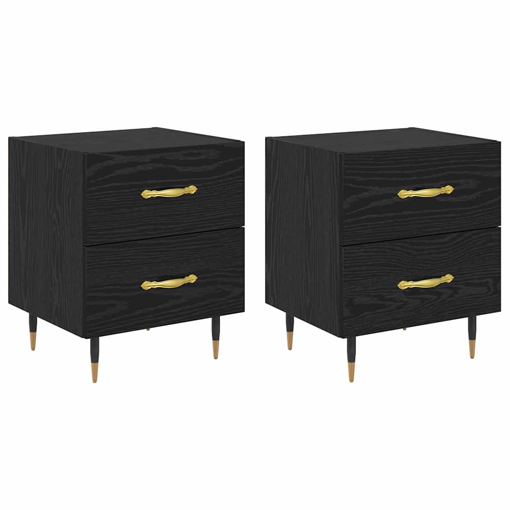 Nattduksbord 2 pcs Svart Ek 40 x 35 x 47,5 cm Konstruerat trä