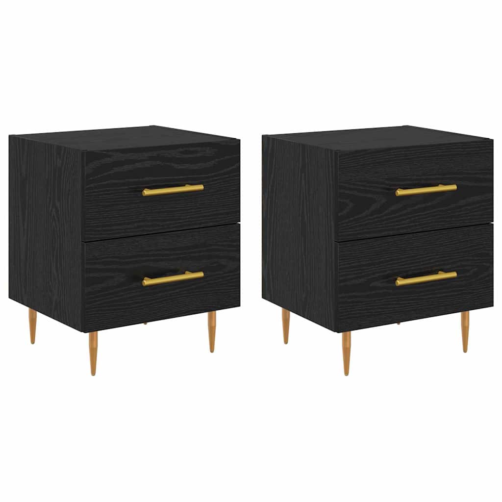 Nattduksbord 2 pcs Svart Ek 40 x 35 x 47,5 cm Konstruerat trä