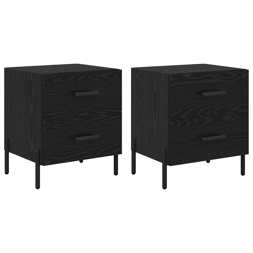 Nattduksbord 2 pcs Svart Ek 40 x 35 x 47,5 cm Konstruerat trä